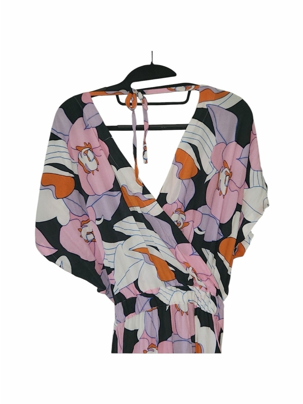 Ava Sky Dress Bardot Misty Retro Orchid Oasis M Maxi gown tropical floral wrap - Picture 6 of 7